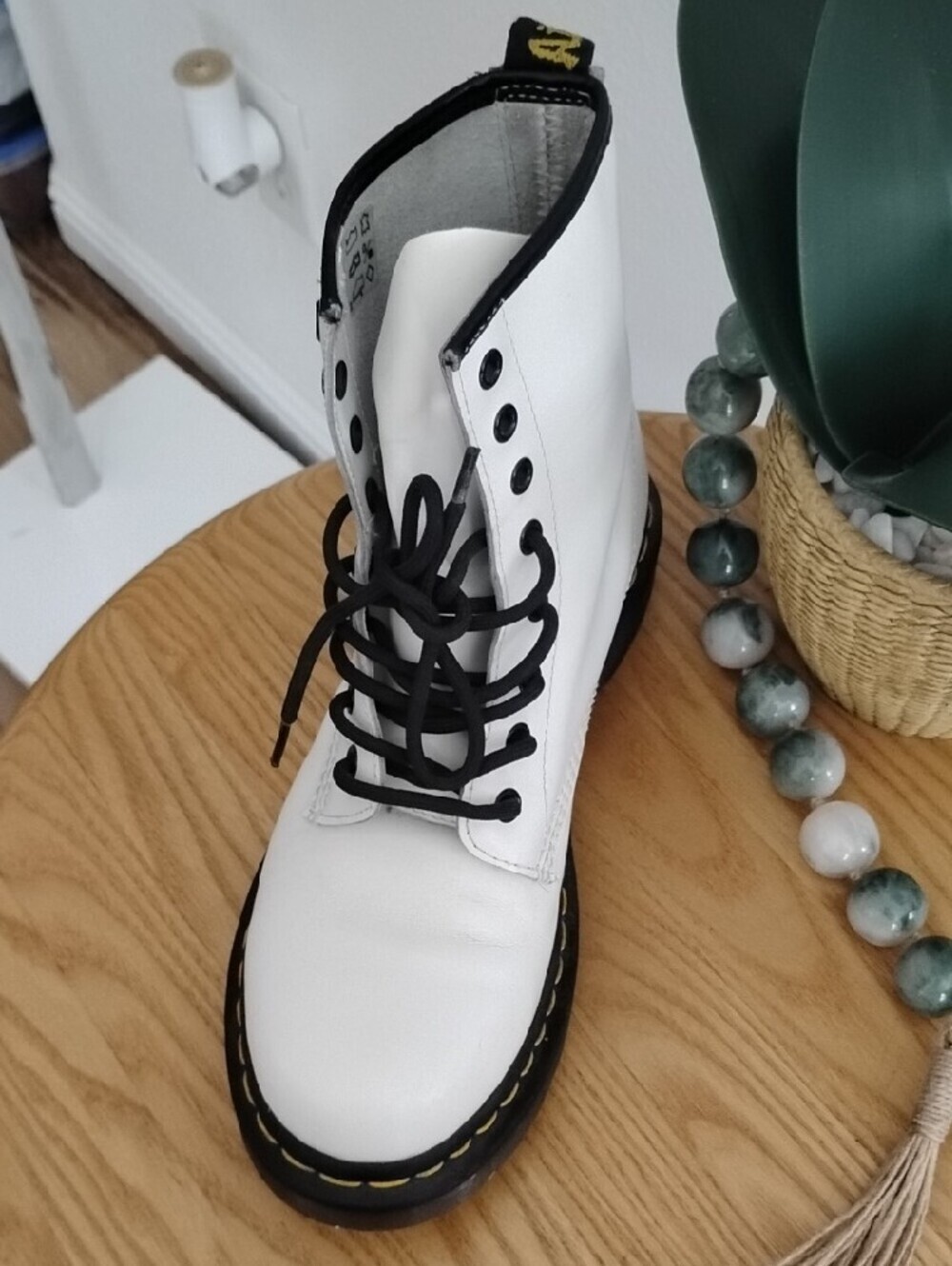 Dr. Martens White Leather Lace-Up Combat Boot with Black Trim - Picture 4 of 10